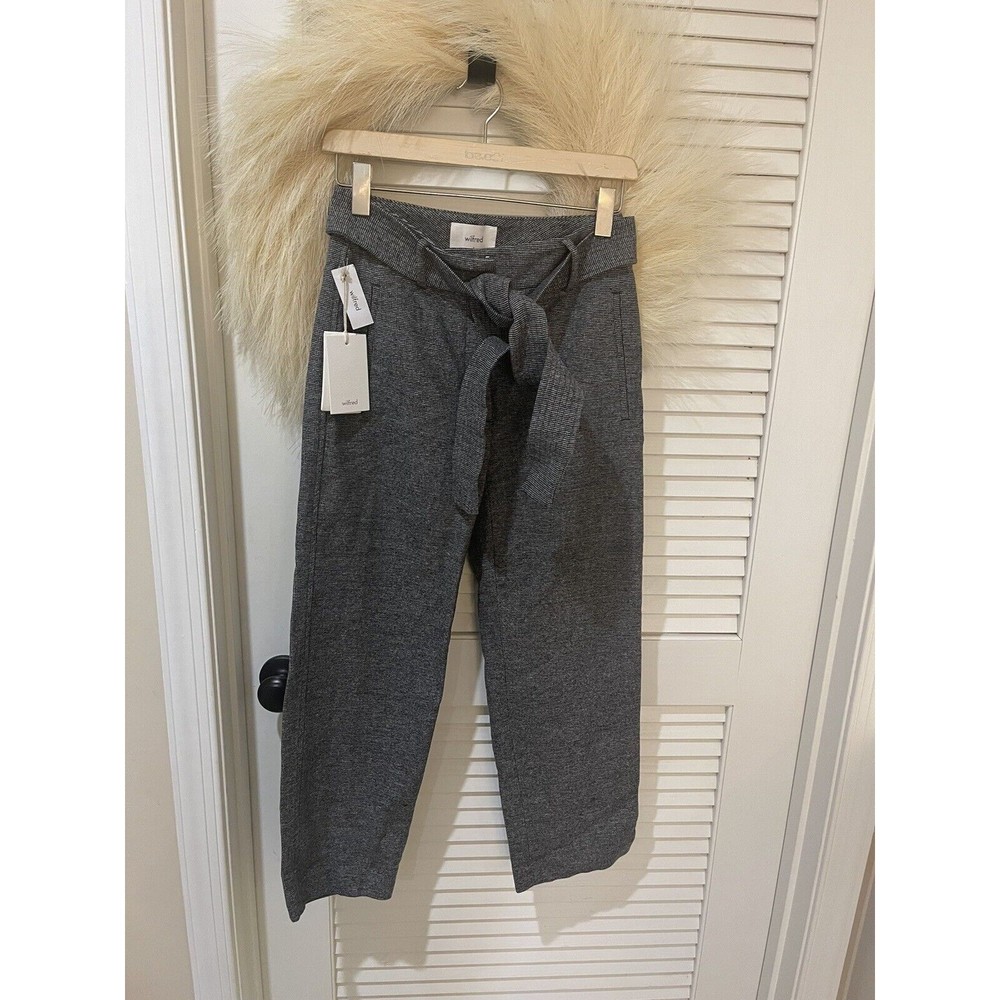 Aritzia Wilfred Wool Cashmere Blend Belted Jallade Tweed Trousers Grey  2